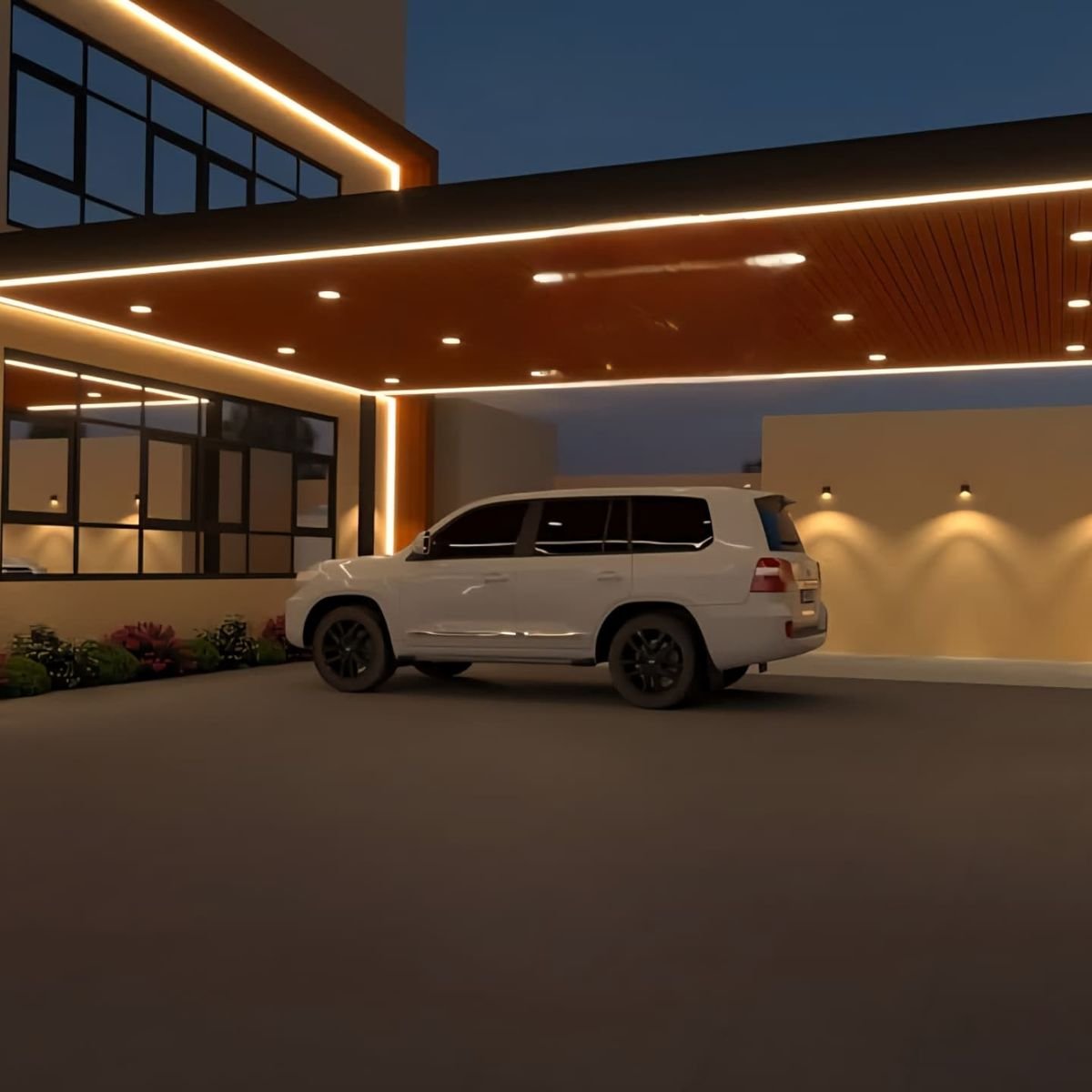تصميم مظلة LED فاخرة بخشب في حي العقيق بالمدينة المنورة